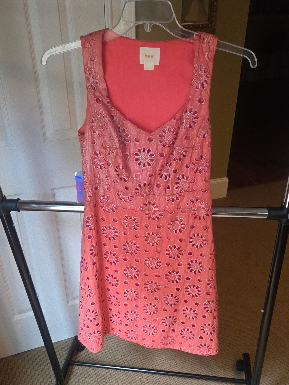 Maeve Coral Pink Floral Eyelet Sleeveless Dress